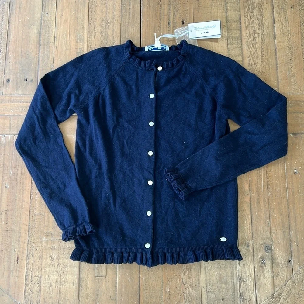 Tartine Et Chocolat marine voyager wool blend ruffle cardigan sweater nwt